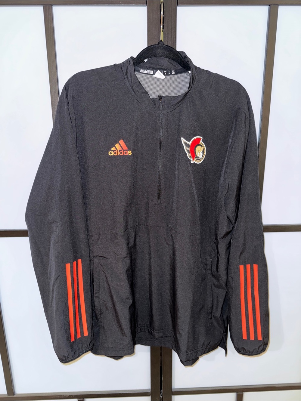 adidas Ottawa Senators Black Jacket with Red Logo and Stripe Details - Size M